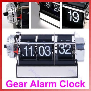 Retro Digital Auto Flip Page Desk Table Gear Alarm Clock Black