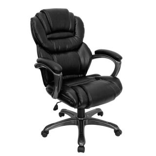 Black Leather Executive Office Chair with Leather Padded Loop Arms