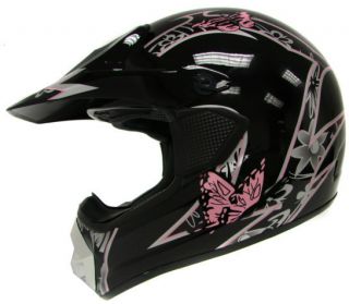 Adult Black Pink Butterfly Dirt Bike ATV Motocross Off Road MX Helmet 