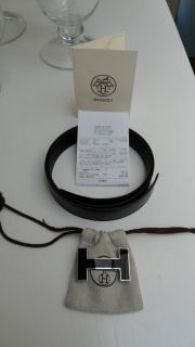 Hermes H Buckle Reversible Belt in Black Glossy PEBBLED Leather 100 