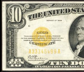   GOLD CERTIFICATE, BRIGHT AND CRISP PAPER MONEY, 10 DOLLAR BILL, FR2400
