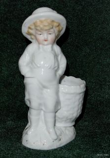 Two Antique German Porcelain Fairing Figures Boy and Girl with Baskets 