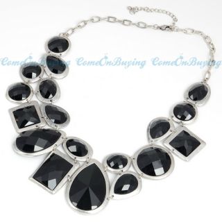   Chain Circle Water Drop Black Acrylic Beads Pendant Necklace