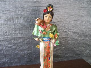 Very Unusual Asian Wooden Doll Figurine Stands on Pedestal