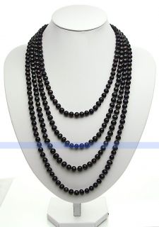 Long 100 7mm Genuine Freshwater Black Pearl Necklace