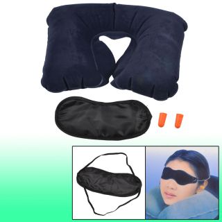   Inflatable Air Travel Pillow+Ear Plug+Eye Shade Mask Blinder sleep Set