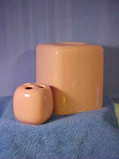 Pink Bathroom Accessory Tissue Box and Toothbrush Holder