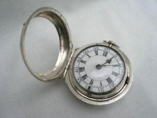 Fine Square Pillar Solid Silver Pair Case Verge Fusee Pocket Watch 