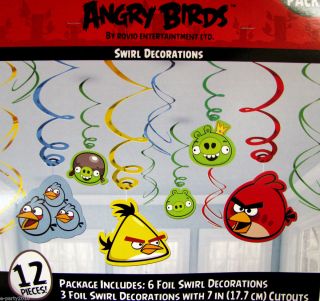   ANGRY BIRDS Shiny Hanging SWIRL DECORATIONS ~ Birthday Party Supplies