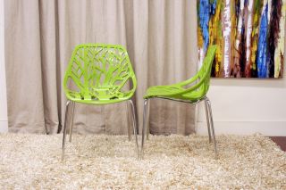 Modern Birch Sapling Green Accent Dining Chair Set of 2