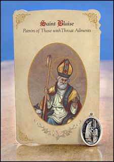 Catholic St Blaise Patron of Those w Throat Ailments Holy Card Medal 