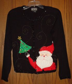 Berek Black Christmas Tree & Santa Claus Beads & Sequins Embellished 