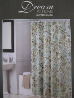 PEACOCK ALLEY PAISLEY blue brown tan beige Fabric Shower Curtain NEW