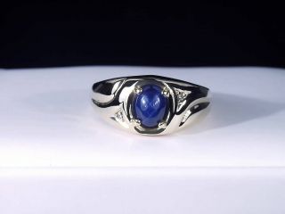 10K Yellow Gold Mens Blue Star Sapphire Diamond Ring Vintage Looks 