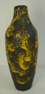 Modernist pottery vase fat black and yellow lava glaze Roth ?