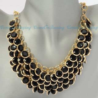   Chain Lots Circles Bunch Black Resin Beads Pendant Bib Necklace