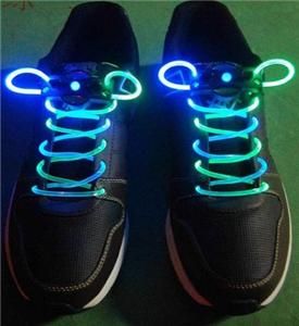 New! Bright Blue Green Neon LED Light Up Shoe laces   Solid or 