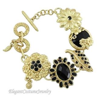 Black Gold Link Toggle 7 5 8 25 Charm Bracelet Elegant costume Jewelry