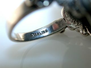 Designer Black Onyx Marcasite Sterling Silver Ring