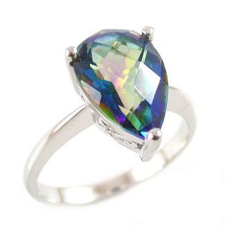 3ct Genuine Rainbow Blue Topaz Ring 925 Sterling Silver Size 6 Pear 