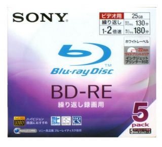 Sony BD RE 5 Pack of Blank Blu Ray Discs Rewritable from Japan NEW