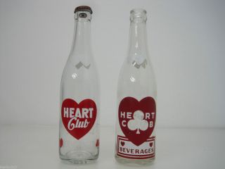   Glass Heart Club Beverages Soda Bottles Bluffton Ind Set of 2