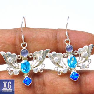   Tanzanite White Topaz Blue Topaz 925 Silver Earrings Jewelry