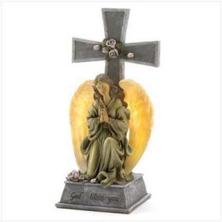 Blessed Cross Solar Light Garden Angel Figurine Decor New