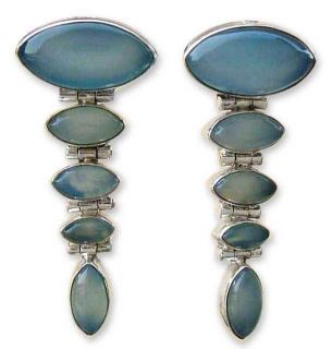 India Blue Chalcedony Silver Earrings Arts