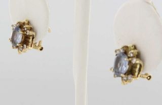   Gold Blue Sapphire Diamond Earrings Estate Used Fine Jewelry