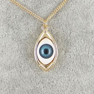   Gothic Punk Gold Tone Evil Blue Eye Chain Pendants Necklace