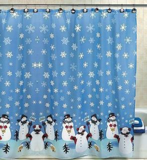 Frosty Snowmen Winter Snow Blue Shower Curtain