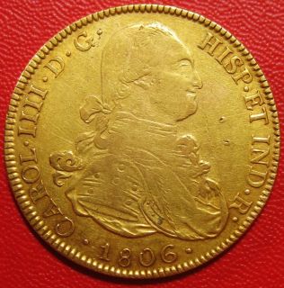 Beautiful and Rare Bolivia 1806 8 Gold Escudos Nice XF Minted in 