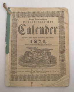 Antique 1871 Almanac in German Lancaster Pennsylvania