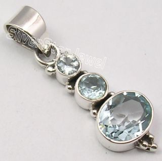 925 Silver Blue Topaz Lovely New Pendant 3 5cm Jewelry