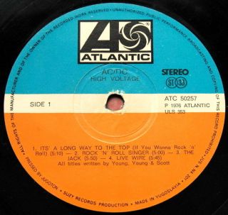 AC DC High Voltage Bon Scott 1976 Unique Exyugo LP B G
