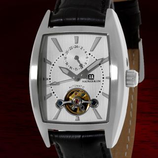 MAURICE BLUM AUTOMATIC White Dial Visible Balance Date Black Leather 
