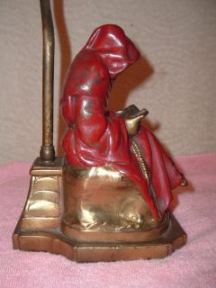 Armor Bronze Red Monk with Book Lamp or Bookend RARE