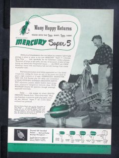 1949 Mercury Super 5 Outboard Boat Motor Magazine Ad Canoe Fishing 