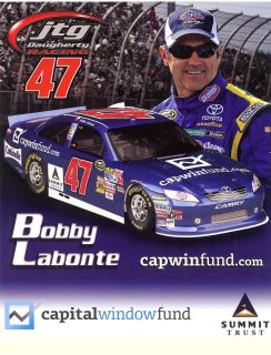 2011 Bobby Labonte 47 Capwin Fund Sponsor NASCAR Postcard