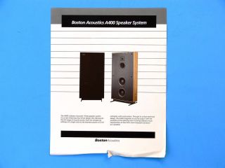 Boston Acoustics A400 Speaker Original Sales Literature