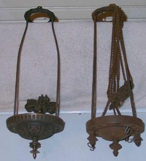 Lot 2 Hanging Hall Cottage Oil Lamp Cast Iron Pulley Frames Tucker B H 
