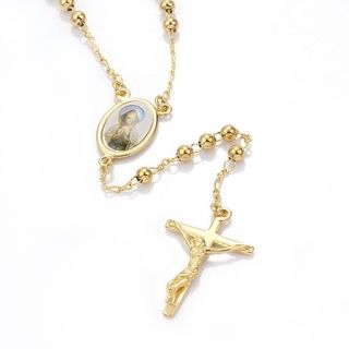 9K Gold Filled Rosary Pray Bead Jesus Cross Necklace 40145