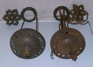Lot 2 Hanging Hall Cottage Oil Lamp Cast Iron Pulley Frames Tucker B H 