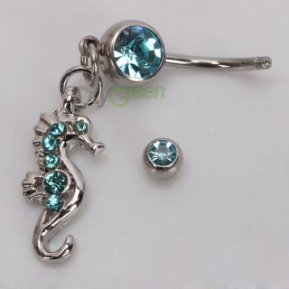   Barbell Navel Belly Button Ring Blue Rhinestone Body Jewelry