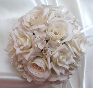 10 PC Bouquet Wedding Flowers Bouquets Ivory Pearl
