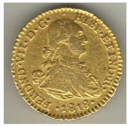 Gold One Escudo 1818 Fernando VII Bogota Mint Spanish Gold Colonial 