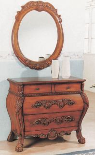 Belvedere Traditional Bombe Chest Mirror Solid Wood w Carved Accents 