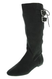 Material Girl New Bonita Black Buckle Mid Calf Boots Shoes 5 5 BHFO 