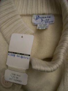 Vtg 1960s Bonnie Lee 100 Wool Button Down Sweater Jacket Natural Color 